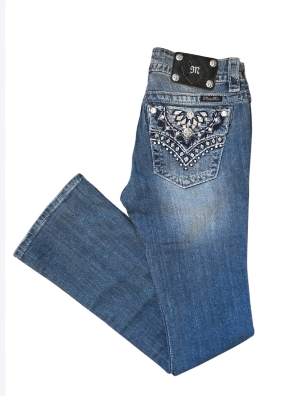 NWT Miss Me JP7031B Signature Boot Cut Denim Jeans With Bling Size 28